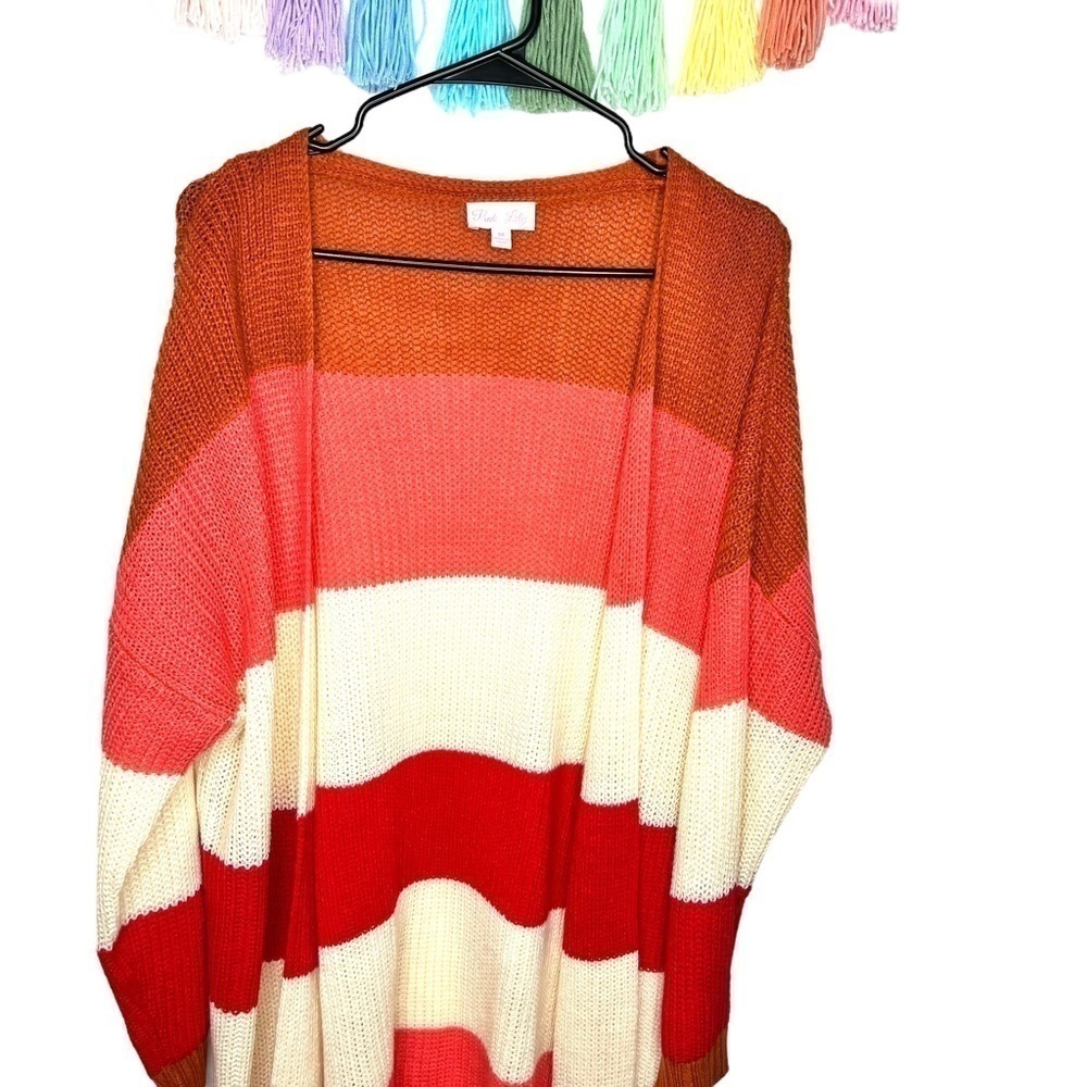 Pink Lily Boutique Colorblock Chunky Stripe Knitted Tunic Length Long Cardigan - Picture 4 of 15